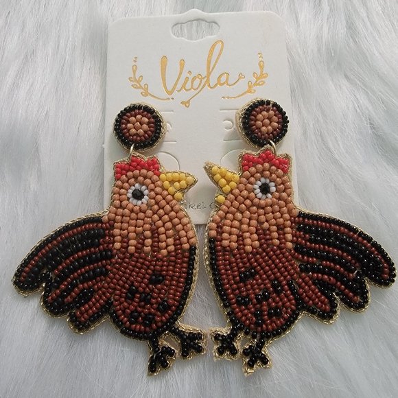 Viola Jewelry - JUST IN Beaded Rooster Earrings